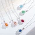 S925 Silver Necklace with Padparadscha, Paraiba, Fanta Zircon, and High-Carbon Diamond-0-0