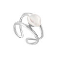 wholesale S925 Sterling Silver 838 Niche Minimalist Baroque Pearl Double-Layer Irregular Hollow-Out Ring for Women-0-5