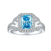 wholesale S925 Sterling Silver European and American Fashion 15ct Gemstone Colored Gem Ring with High-End 6*8 Square Diamond Flame Ice Flower Cut-Fireworks G-38 Blue Diamond US size 6#