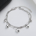 wholesale S925 Sterling Silver Double-Layer Small Beads with Multiple Small Heart Charms Bracelet, Korean Style Elegant and Gentle Women's Accessory-0-0
