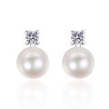 wholesale 925 Sterling Silver Natural Freshwater Pearl Earrings with Moissanite for Women, Niche Luxury Online Same Style, Direct from Source-0-4