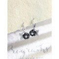 wholesale 925 Sterling Silver High-Quality Periwinkle Flower Ear Clips for Women, Elegant Black Agate French Vintage Earrings-0-3