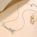 wholesale 925 Silver Plated 18K Gold Fashion Smile Bow Necklace for Women, Full of Moissanite, Light Luxury Small Chanel Style Collarbone Chain-0-2