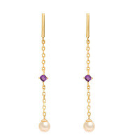wholesale S925 silver Japanese-style minimalist and delicate midi amethyst pearl earrings, Spring new collection-Medium Amethyst Pearl Earrings>925 Silver