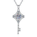 S925 Silver Moissanite Four-Leaf Clover Key Pendant Necklace, 1ct-0-3