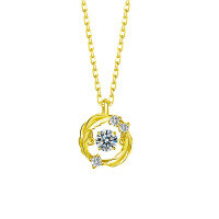 S925 Sterling Silver Moissanite Pendant Necklace for Women-Gold  925 Silver