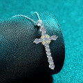 S925 Sterling Silver Full Moissanite Women's Cross Pendant Necklace, Fashionable and Versatile-0-1