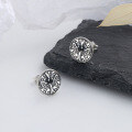 wholesale S925 Sterling Silver Round Vintage Ethnic Cross Pattern Black Zircon Stud Earrings, Niche and Unique Jewelry-0-1