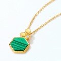 wholesale S925 Sterling Silver Korean Minimalist Forest-Style Small Bee Pendant with Natural Malachite Necklace Jewelry Wholesale-0-3