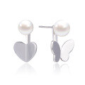 wholesale S925 Sterling Silver Plain Round Pearl Earrings for Women, Summer Style Small Fresh Sweet One Pair Two Ways Heart Butterfly Earrings-0-4
