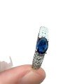 wholesale S925 sterling silver full-body diamond ring for women, set with sparkling selected high-quality royal blue stones, exquisite-0-4