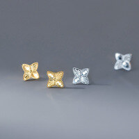 wholesale S925 Sterling Silver Fresh and Sweet Ins Style Niche Design Ice Cube Four-Leaf Flower Earrings M06558-S925 silver pair silver 925 silver