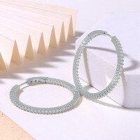 wholesale Metal material first: Exquisite and versatile full diamond stretch earrings for women with silver-set moissanite, cross-border e-commerce earrings-Silver platinum with zircon 20 inner diameter