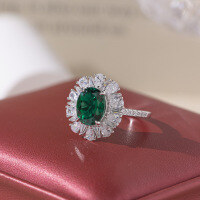 wholesale Platinum New High-End Jewelry Lab-Created Emerald 3-Carat Oval Matching Ring, Necklace and Earrings Set-Ring (3ct)  US size 7