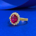 wholesale S925 silver gold-plated classic versatile European and American style oval 6*8 man-made pigeon blood red ring-0-1