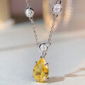 wholesale S925 Sterling Silver Jewelry Women's Yellow Diamond Teardrop High Carbon Diamond Bubble Chain Versatile High-End Collarbone Necklace-0-2