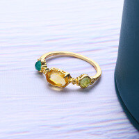 wholesale S925 silver new retro-style natural gemstone peridot chalcedony citrine crystal ring wholesale-Citrine Green Olive Chalcedony Ring>Size 10
