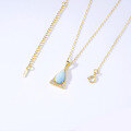 wholesale [925 Silver Gold Plated] Retro Luxury Natural Larimar Pendant with Exquisite Zircon, Aget* Same Style Women's Necklace Wholesale-0-3