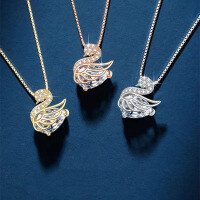 wholesale S925 Sterling Silver Little Swan Necklace with Inlaid Diamonds for Women, Fashionable European and American Luxury Advanced Sense Temperament Collarbone Chain Jewelry-Rose gold 925 silver