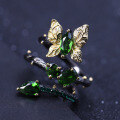 wholesale 925 Silver Secret Garden Series Original Design Ring Natural Style Butterfly with Natural Diopside-0-3