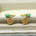 wholesale 925 Silver Retro Openwork Floral Court Belle Emerald Ear Clips for Non-Pierced Ears, Geometric Elegant Temperament Earrings-0-3