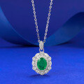 wholesale S925 Silver New Simulation Paraiba Green Zircon 7*9 Necklace Women's Pendant-0-0