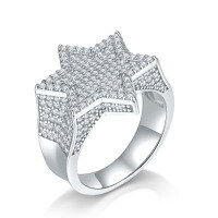 wholesale Gold-plated European and American new hip-hop micro-set zircon hexagram men's ring, bold and exaggerated hip-hop finger ring-Green Zircon US Size 6