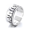 wholesale S925 Sterling Silver Hot Selling Trendy Thick Band Flame Ring Hip Hop Street Punk Style Couple Adjustable Ring-0-4