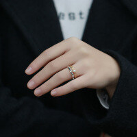 wholesale S925 Silver Gold-Plated with Natural Pearl and Vintage Lace Ring Set for Women-Zircon Cube Ring Size 11