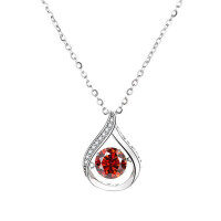 925 Silver Cross-Border Moissanite Necklace, 1 Carat Jumping Heart Pendant with Colorful Moving Waterdrop Moissanite.-1-carat red moissanite