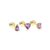 wholesale S925 Sterling Silver Purple Cluster Teardrop Heart-shaped Diamond Stud Earrings Fashion Minimalist Ins Style Earring Set-Gold 925 silver