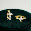 S925 Silver Moissanite Square Cross Earrings, Unisex Hip-Hop Style-0-1