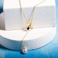 wholesale 18K Gold, 14K Gold, and 9K Gold Small Fragrance Forest-Style Pearl Necklace for Women, Diamond-Embedded Collarbone Chain, Zircon Necklace-0-3