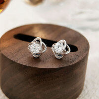 wholesale 999 Silver Inlaid Four-Leaf Clover Earrings for Women, Minimalist Light Luxury Small Fresh Versatile Ear Studs Korean Style-S999 pure silver