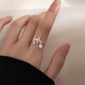 wholesale S925 Sterling Silver Korean Version Minimalist Star Single Diamond Ring, Small Fresh Women's Four-Pointed Star Index Finger Ring R00319-0-0