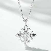 Metal Cross Necklace Unisex Classic Simple Iris Flower Design-Silver-XL406-T