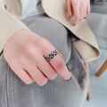wholesale S925 sterling silver retro black zirconia inlaid ring, trendy hip-hop punk style design index finger ring-0-3