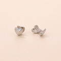 wholesale 925 Sterling Silver Minimalist Double-sided Pleated Heart Ear Clasp, Women's-0-4