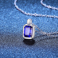 S925 Sterling Silver Cross Cultured Emerald Moissanite Necklace-Cultured sapphire 5×7mm  925 silver