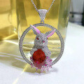 wholesale Metal material first: Zhuozhifan Jewelry Seasonal New Original Rabbit Pendant 10*14 Pigeon Blood Red High Carbon Diamond Full Diamond Necklace-0-3