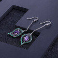 wholesale S925 Silver Italian Designer Crafted Long Drop Earrings with Natural Amethyst Gemstone Jewelry Accessories-0-1