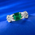 wholesale S925 Metal New 7*7mm Simulated Emerald Ring Simple Style for AliExpress-0-1
