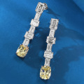 wholesale S925 Silver New Zhuzhifan Jewelry Fashion European and American Style 8*10mm High Carbon Diamond Yellow Diamond Trapezoid Cut Earrings for Women-0-0