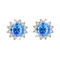 wholesale Metal material first, cross-border new one-carat sunflower moissanite stud earrings, niche fashion trend versatile inlaid earrings wholesale-0-8