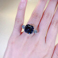 wholesale S925 Silver New Royal Blue Asscher Cut 12*12mm Ring, Simple, Stylish, and Versatile-0-3