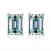 wholesale 925 silver new jewelry 1ct VVS1 colored moissanite emerald cut earrings cross-border bestseller-Light sea blue>5*7mm (1ct*2)