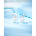 wholesale S925 Sterling Silver Rabbit Pearl Earrings for Women, Minimalist Small Design, New Trendy High-End Sense Ear Piercing Jewelry-0-5