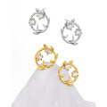 wholesale S925 Sterling Silver Minimalist Original Earrings with Advanced Sense of Light Luxury, Entwined Leaves and Diamond-Encrusted Floral Wreath Design for Women-0-1