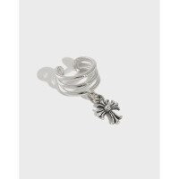 wholesale S925 Sterling Silver ET2164 Korean Style Ear Clip for Women without Earholes, Minimalist Three-Line Design Retro Cross Earrings-Platinum 925 silver