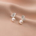 wholesale S925 Sterling Silver Earrings with Pearl, Small Bud, Fresh and Sweet, Tender Leaf, Leaf Design M00941-0-1